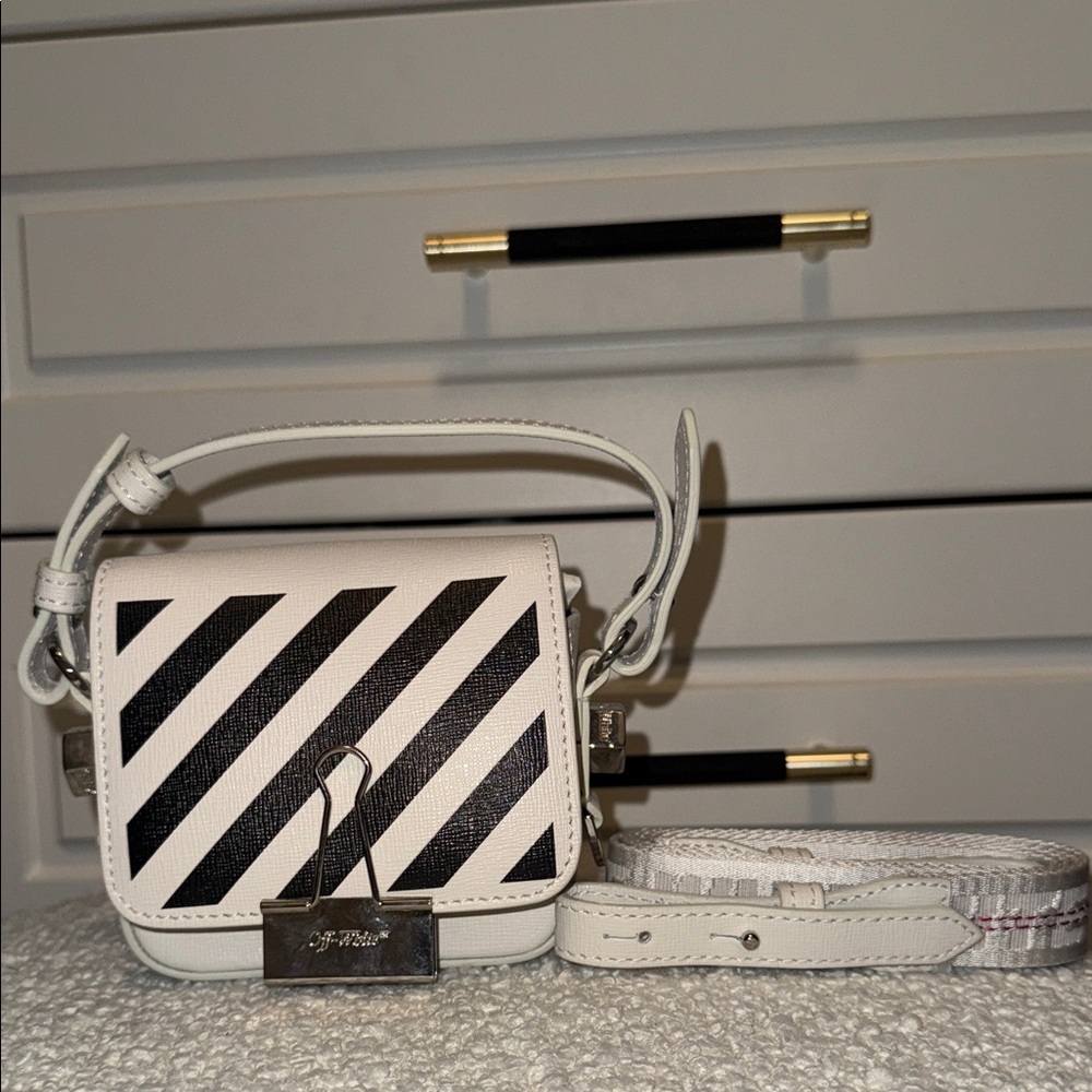 Off-White Diagonal Stripe Mini Bag - Black and White